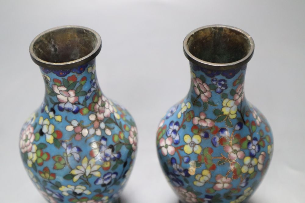 A pair of small Chinese cloisonne vases, 13cm
